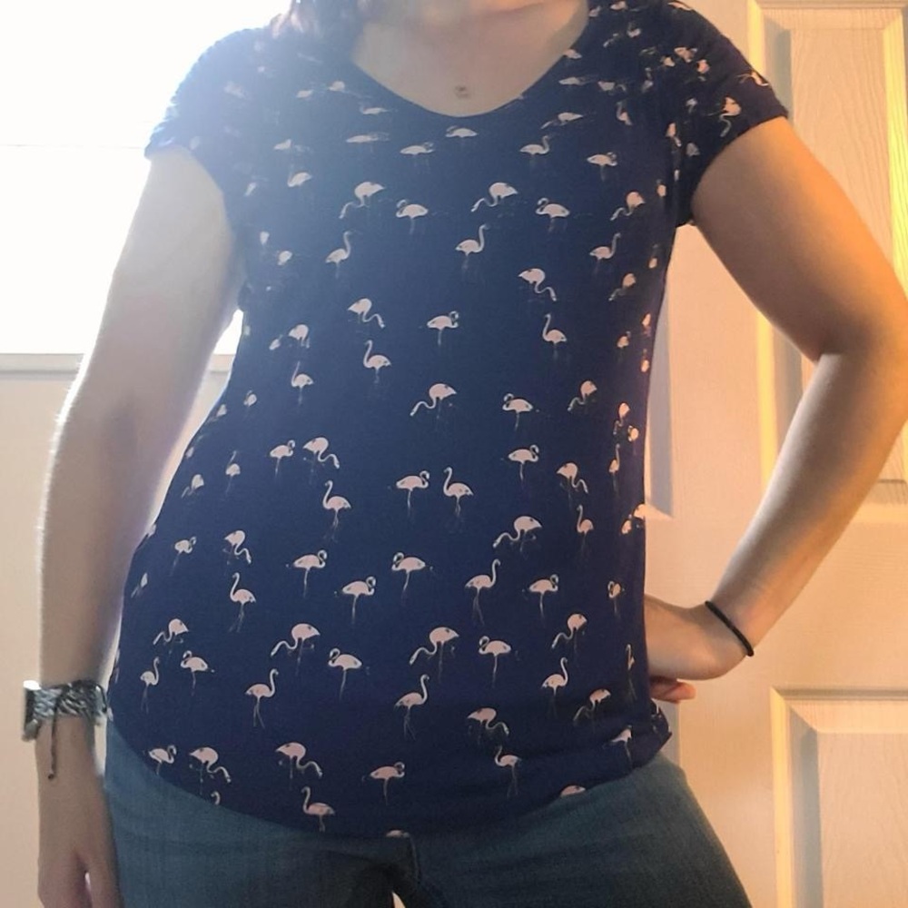 NWT Juicy Couture Flamingo Print Navy Top – Size M – Playful & Lightweight